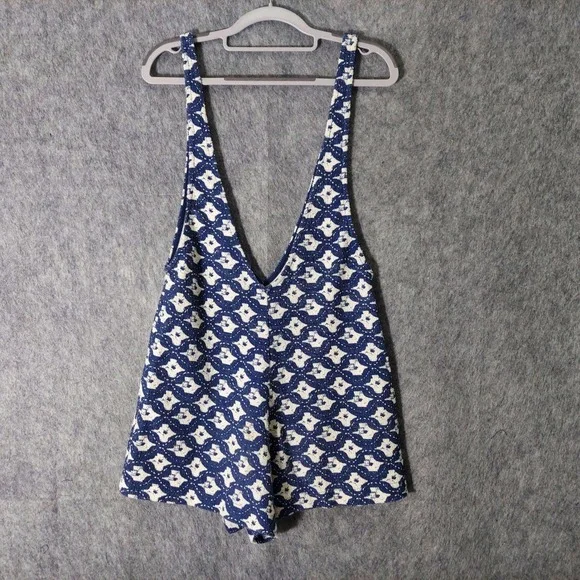 Zara Trafaluc Romper S Deep V Neck Sleeveless‎ Knit Pinafore Mod Retro Hippie - Picture 5 of 9